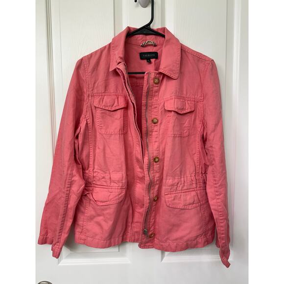 Talbots Medium Pink Utility Zip Jacket Casual Drawstring cotton linen lyocell - Picture 9 of 11